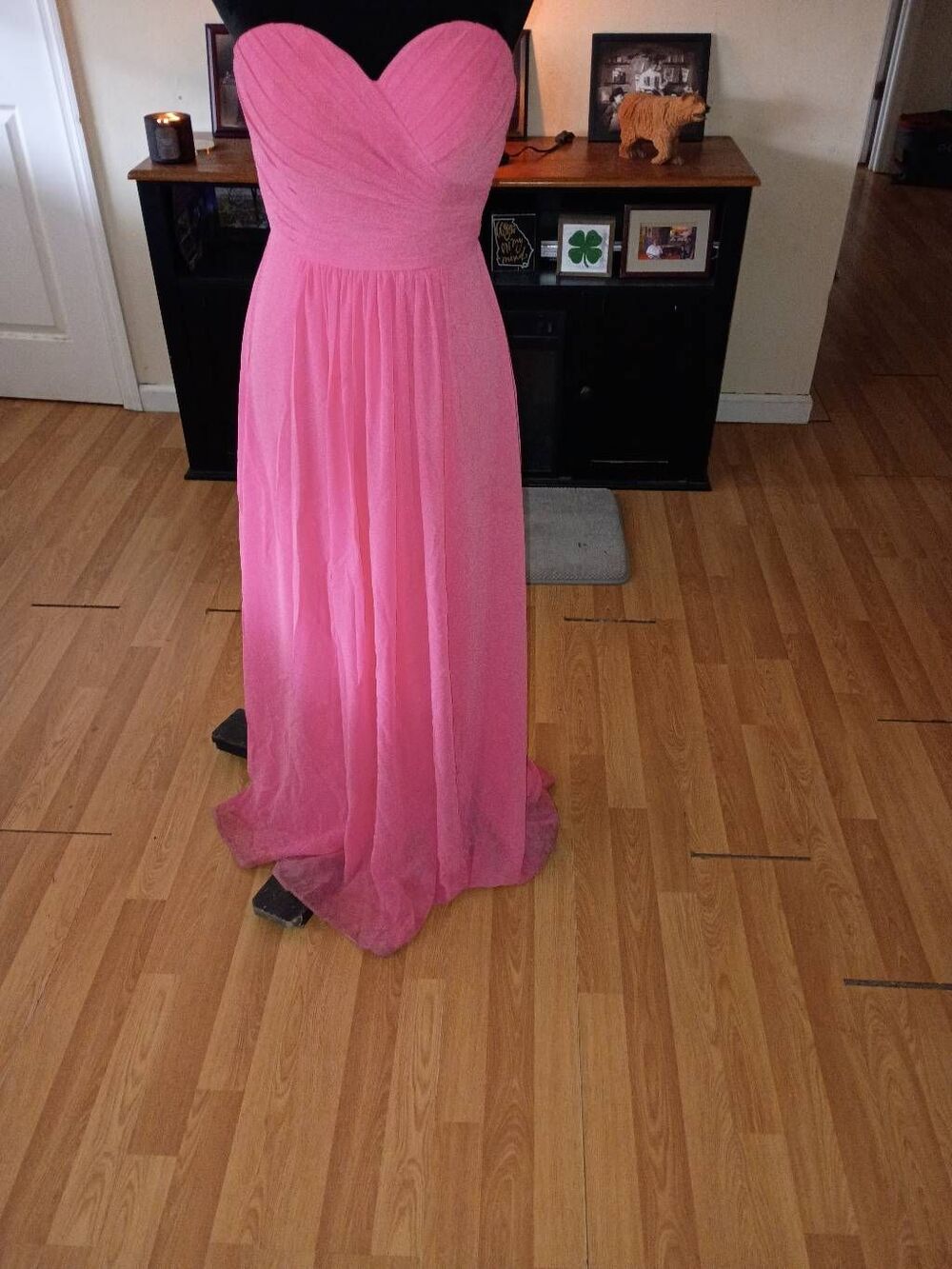 Size 4 Bill Levkoff Pink Coral Strapless Rear Zip Maxi Formal Dress Wedding Prom